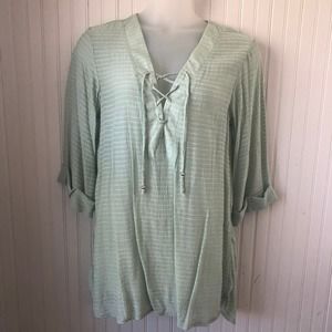 J VALDI Retail $58 Sage Lace Up Swim Cover Up Dress Large